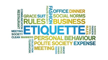 Etiquette animated word cloud-text design animation tag kinetic typography seamless loop.