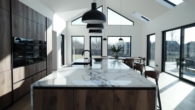 Modern luxury kitchen island marble countertop minimalist design