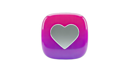 3D Like Heart Icon on transparent background