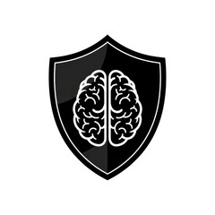 Brain inside shield logo isolated on transparent background
