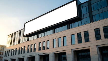 Blank Billboard Sign on Modern Office Building Facade for Advertisement