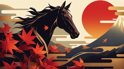 年賀状のイラスト素材_午年(2026)