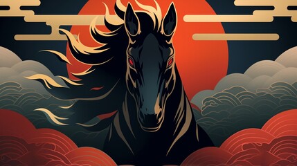 年賀状のイラスト素材_午年(2026)