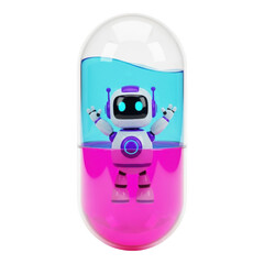 Cute robot inside a capsule isolated on transparent background