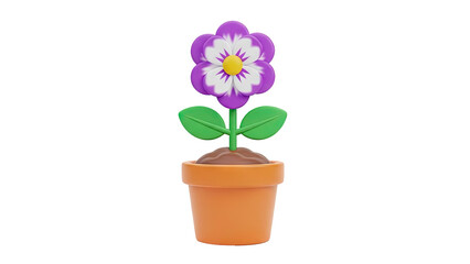 3D Cartoon flower in a pot on transparent background