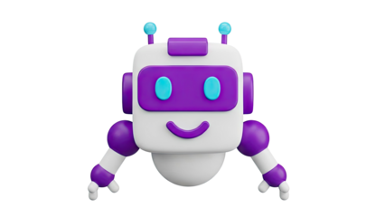 3D Cute 3D Robot Character with Purple and Blue Accents on transparent background