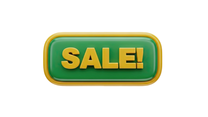 3D Sale Button with Yellow Border and Green Background on transparent background