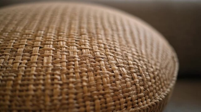 Close-up of meticulously hand-woven natural material, showcasing intricate brown texture and traditional craftsmanship, evoking a sense of organic beauty and detailed design