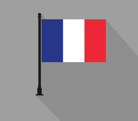 French flag on pole flat design vector