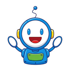 Cute blue robot with a happy face isolated on transparent background