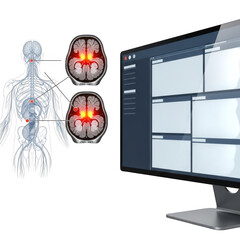 Brain scan data displayed on computer screen isolated on transparent background