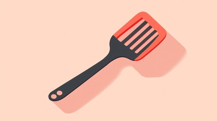 Stylized kitchen spatula with red and black color scheme on peach background