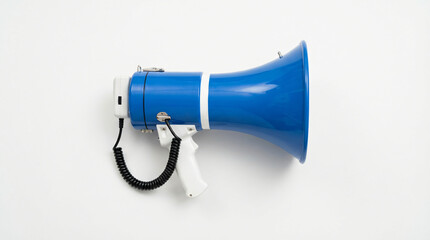 Bright Blue Megaphone Isolated on White Background for Announcements and Promotions