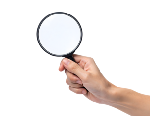 Hand Holding Magnifying Glass Isolated on White Background