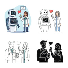 Doctor and robot with medicine bottle, isolated on transparent background