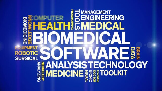 Biomedical software animated word cloud-text design animation tag kinetic typography seamless loop.