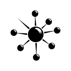 Abstract black starburst with connected spheres isolated on transparent background