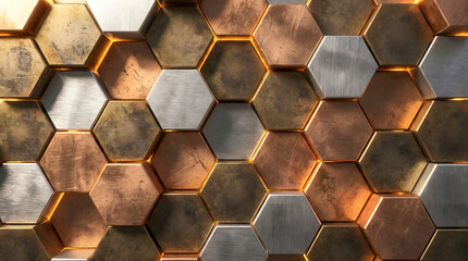 Hexagonal abstract metal background with light