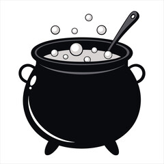 Witchs cauldron silhouette with bubbles
