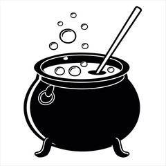 Witchs cauldron silhouette with bubbles