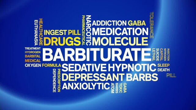Barbiturate animated word cloud-text design animation tag kinetic typography seamless loop.