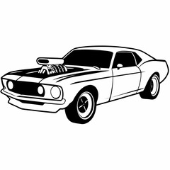 Naklejka premium Classic Muscle Car Black and White Line Art Vector Illustration