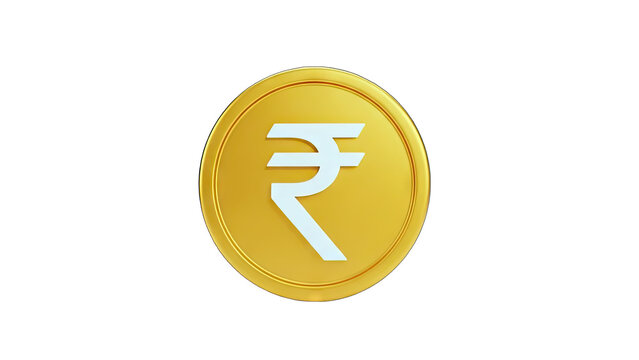 3D Gold Coin with Indian Rupee Symbol on transparent background