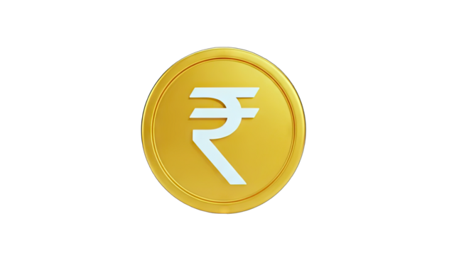 3D Gold Coin with Indian Rupee Symbol on transparent background - Powered by Adobe