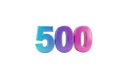 3D Glossy 3D Number 500 with Gradient Colors on transparent background