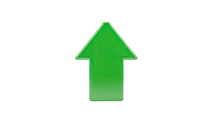 3D Green arrow pointing up on transparent background