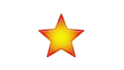 3D Glossy Golden Star with Red Outline on transparent background