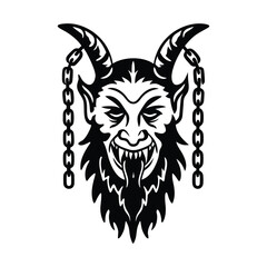 Krampus Head Vector Illustration with Chains and Fangs