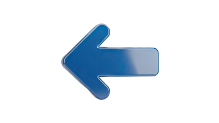 3D Blue arrow pointing left on transparent background