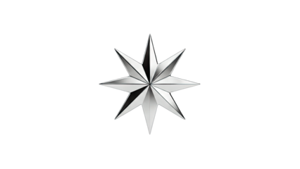 3D Silver eight-pointed star symbol on transparent background