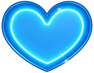 Blue neon heart icon isolated on transparent background