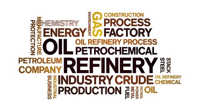 Oil Refinery animated word cloud-text design animation tag kinetic typography seamless loop.
