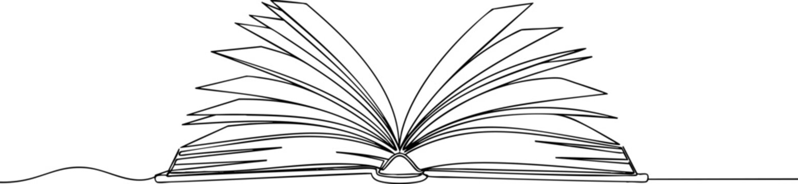Open Book One Line Drawing Minimal Education Illustration