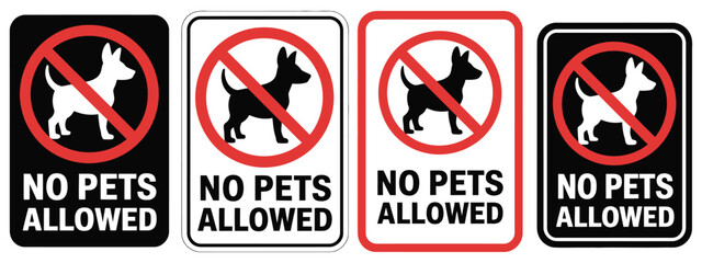 No pets allowed warning icon set, featuring prohibition symbols, animal restriction signs, safety alerts, public space notifications, vector illustration templates, and clear visual communication for 