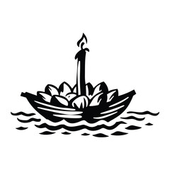 Loy Krathong Festival Floating Candle and Flowers Vector Icon