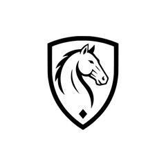 Elegant horse head logo inside shield