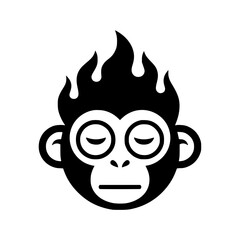 Minimalist monkey head logo with fire hair.
