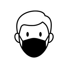 Man wearing black face mask icon for health protection.
