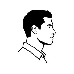 Adult man side profile wearing a collared shirt in line art style.