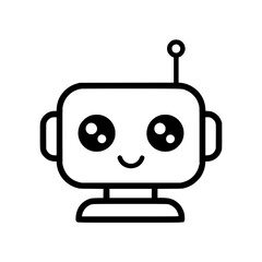 Cute robot head icon with friendly expression in minimalist style.