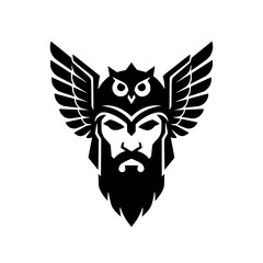Bearded warrior mascot logo with winged owl helmet