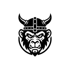 Viking monkey head logo with horned helmet