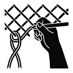 Hand Knitting or Weaving Net Pattern Vector Icon