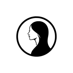 Beautiful woman face profile silhouette logo in circle frame