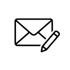 Email envelope icon with pencil in thin line style.