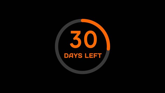 Countdown timer number illustration.  30 Days left countdown timer.
